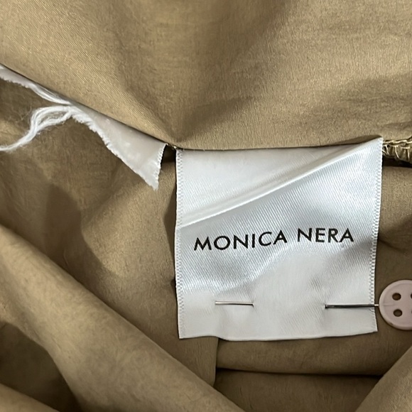 Monica Nera Long Sleeve Mandarin Collar Button Front Shirt in Tan - Size Medium - Picture 5 of 8
